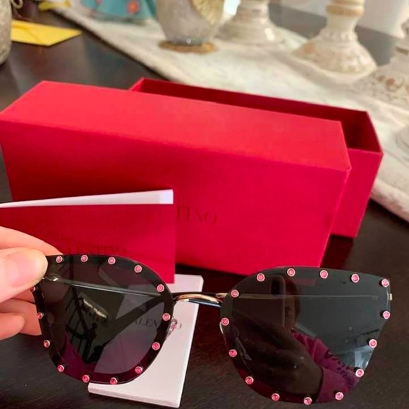 VALENTINO CRYSTAL STUDDED CAT-EYE METAL SUNGLASSES main image 6